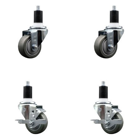 Service Caster 3'' Gray Poly Wheel Swivel 1-1/2'' Expanding Stem Caster Set 2 Brakes, 4PK SCC-EX20S314-PPUB-2-TLB-2-112